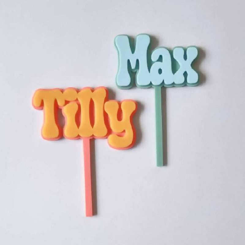 Perosnalised acrylic name retro groovy cake topper