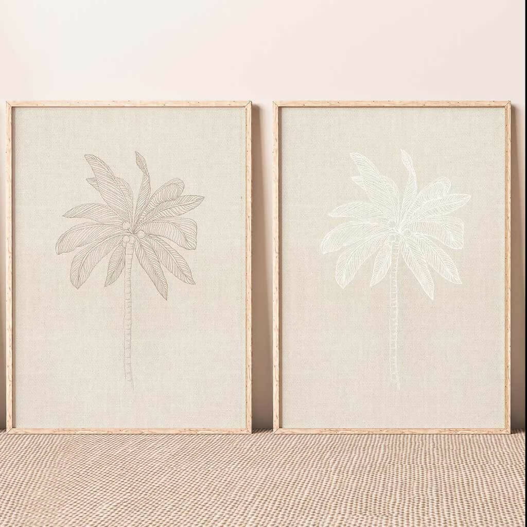 Simple Hand Drawn Palm Tree Art with Linen Look Texture