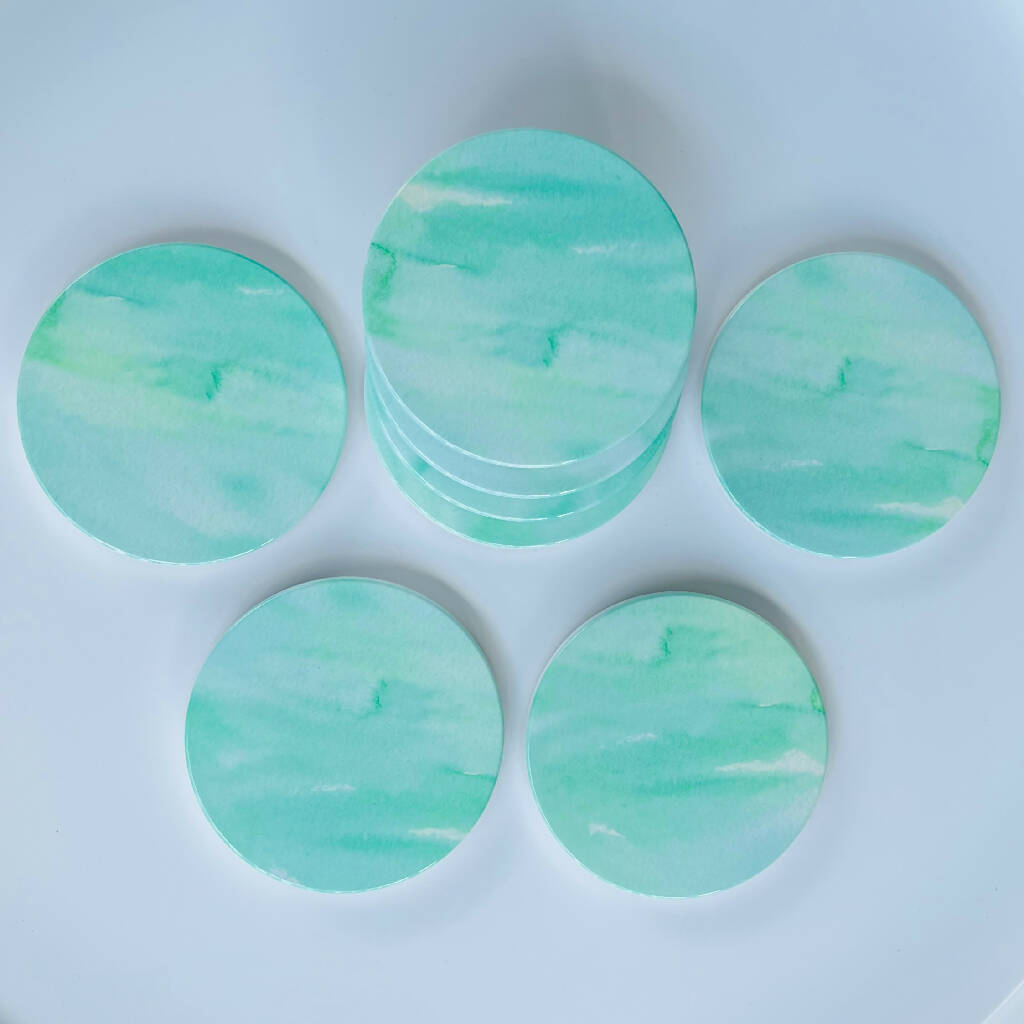 Pastel Green Watercolour Ceramic Coasters