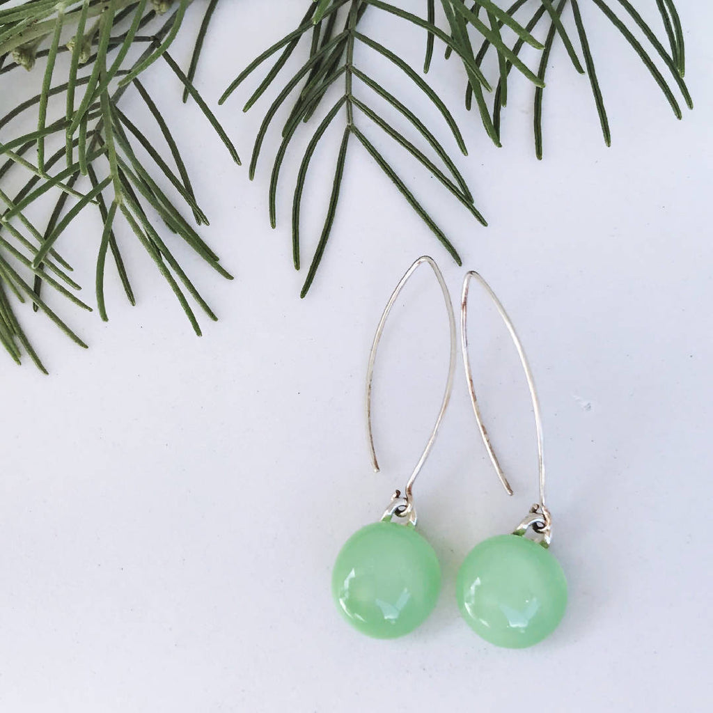 Mint Green Fused Glass Drop Earrings