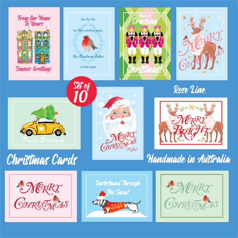 Christmas Cards Pack of 10 Assorted Handmade & Hand Designed by Rose Line