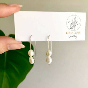 Mini Pearl Threaders - Mini Hook White Baroque Pearl Drop Earrings - Lila Threaders