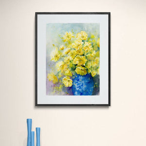 Yellow flowers still life, prints, Watercolor print, Watercolor flowers, Botanical print, Watercolour painting, floral art