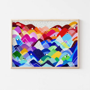 Sprinkles Landscape with Sheep colourful rainbow art print, A4, A3, A2, A1, 8x10", 16x20" sizes