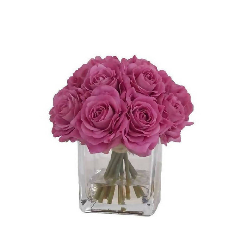 Best Seller Real Touch Artificial Faux Purple Silk Rose Centerpiece Arrangement in Fake Water