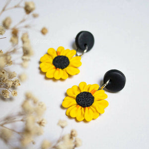 Sunflower stud-top dangles, polymer clay earrings,