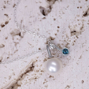 DROPS OF JUPITER Necklace - Sterling Silver - Freshwater Pearl & Teal Sapphire