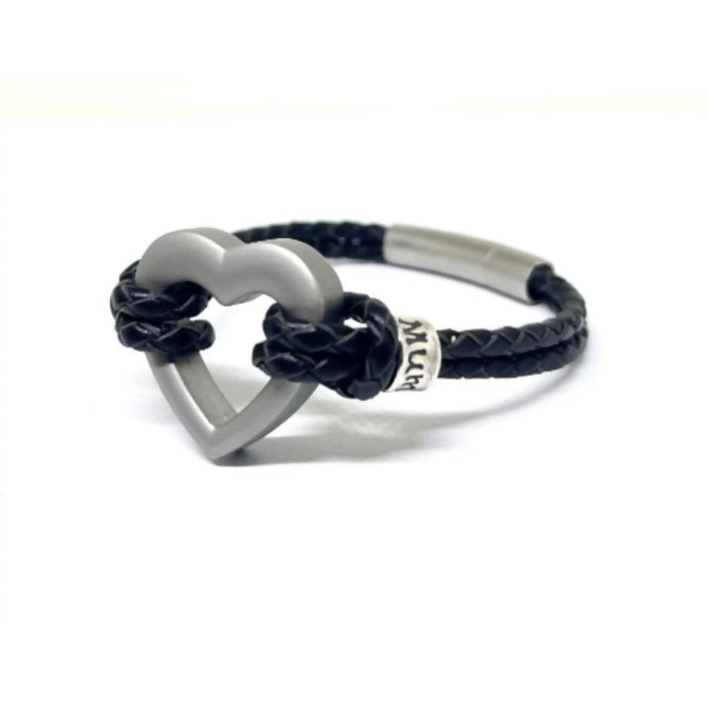 Personalised Braided Leather Heart Shaped Memorial Bracelet