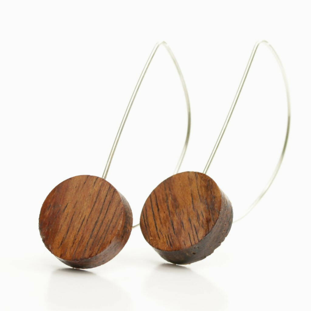Handmade Blackwood circle and silver dangle earrings- Tasmanian native wood drops with sterling ear hooks