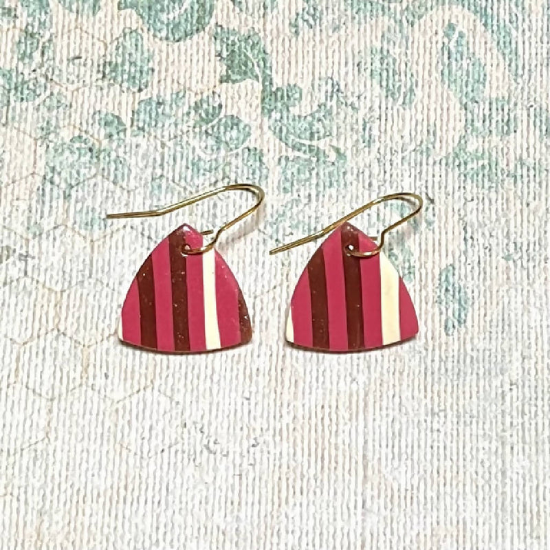 Pink Stripe Triangle Earrings