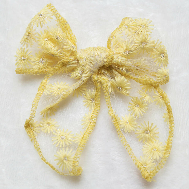 Oversize Embroidery Floral Toddler Bow Hair Clip