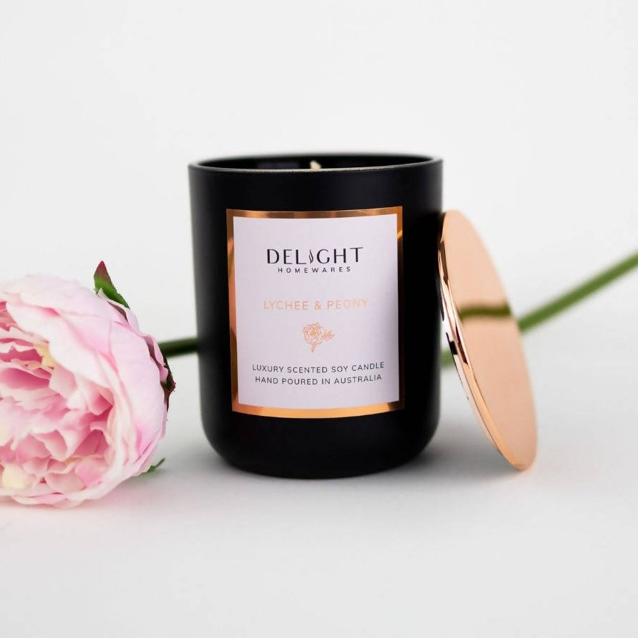Lychee & Peony Luxury Scented Matte Black Candle (280g)