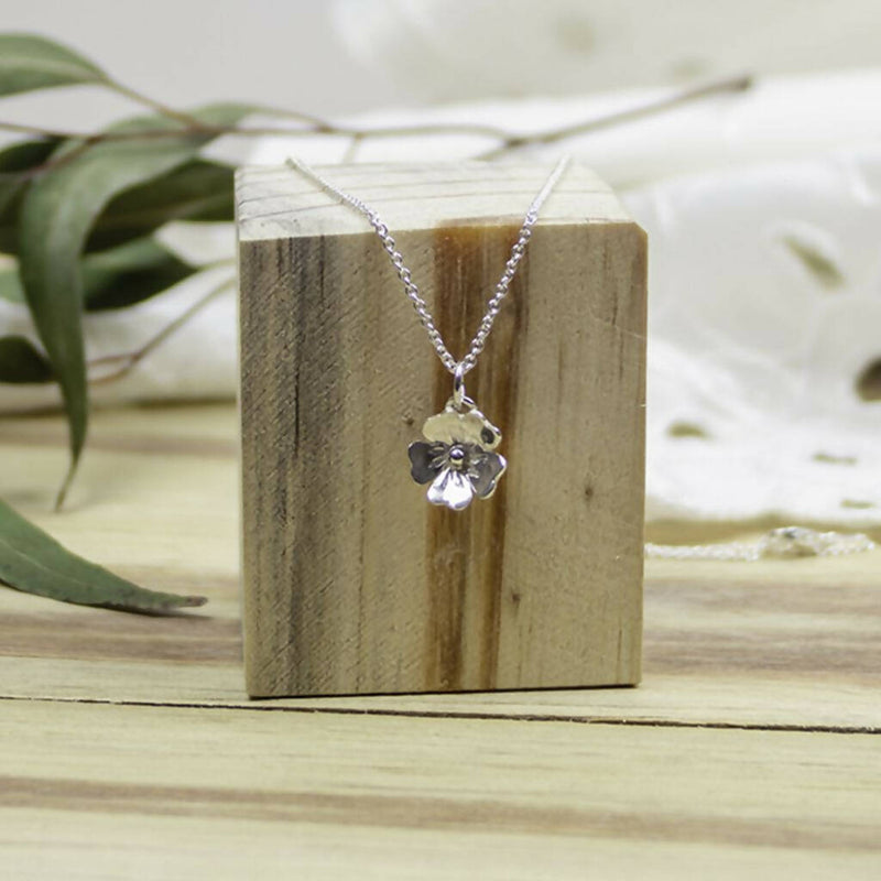 Sterling silver Forget-Me-Not flower pendant and stud earrings set, unique handmade sustainable and ethical jewellery, perfect gift idea