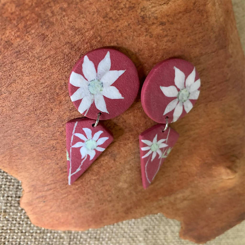 Flannel Flower. Australian native flowers. Polymer clay botanical earrings. Inspired by nature.