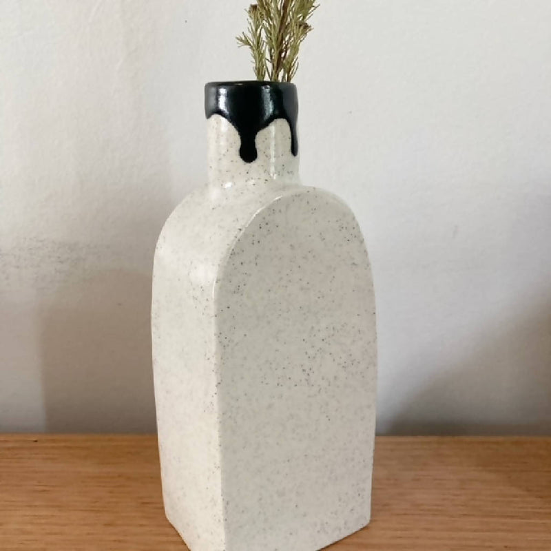 Handmade ceramic drip effect bottle vase