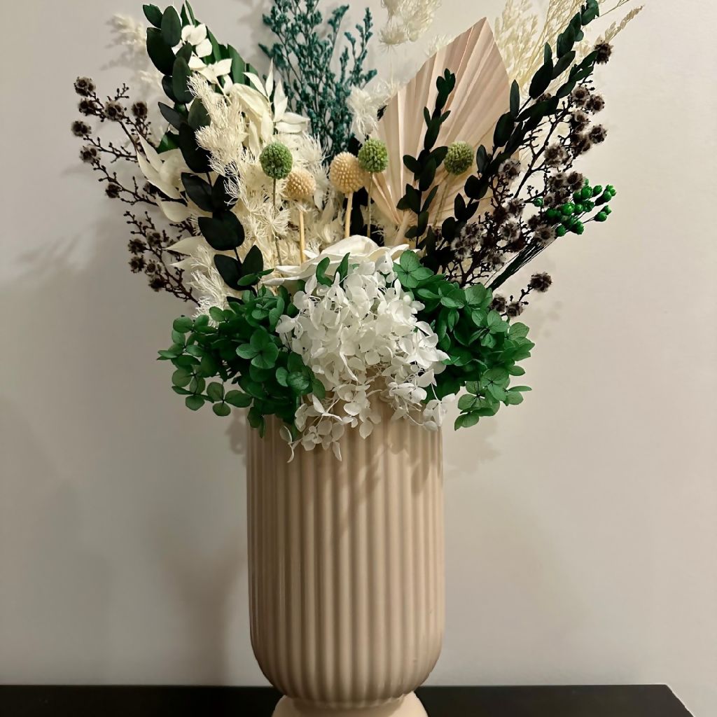 Medium Sized Dried Floral Arrangement in Linear Vase in Orange