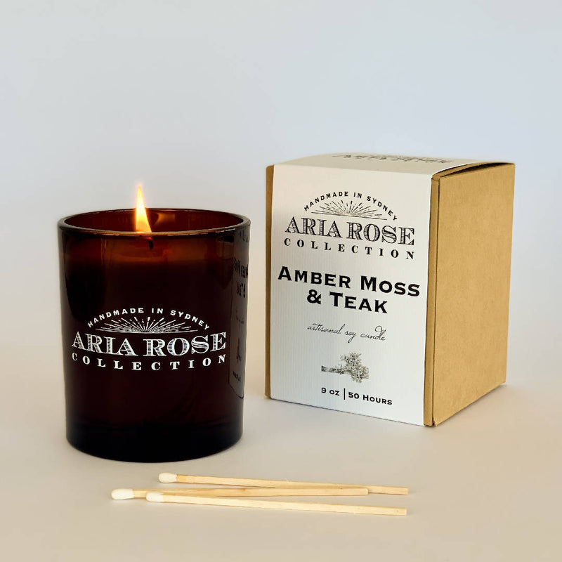 Amber Moss & Teak Scented Soy Candle - 9 oz