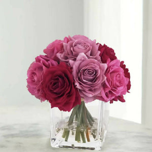 Best Seller Real Touch Artificial Faux Multi Colour Silk Rose Centerpiece Arrangement in Fake Water