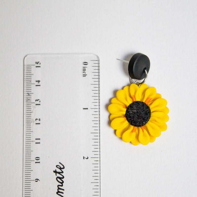 Sunflower stud-top dangles, polymer clay earrings,
