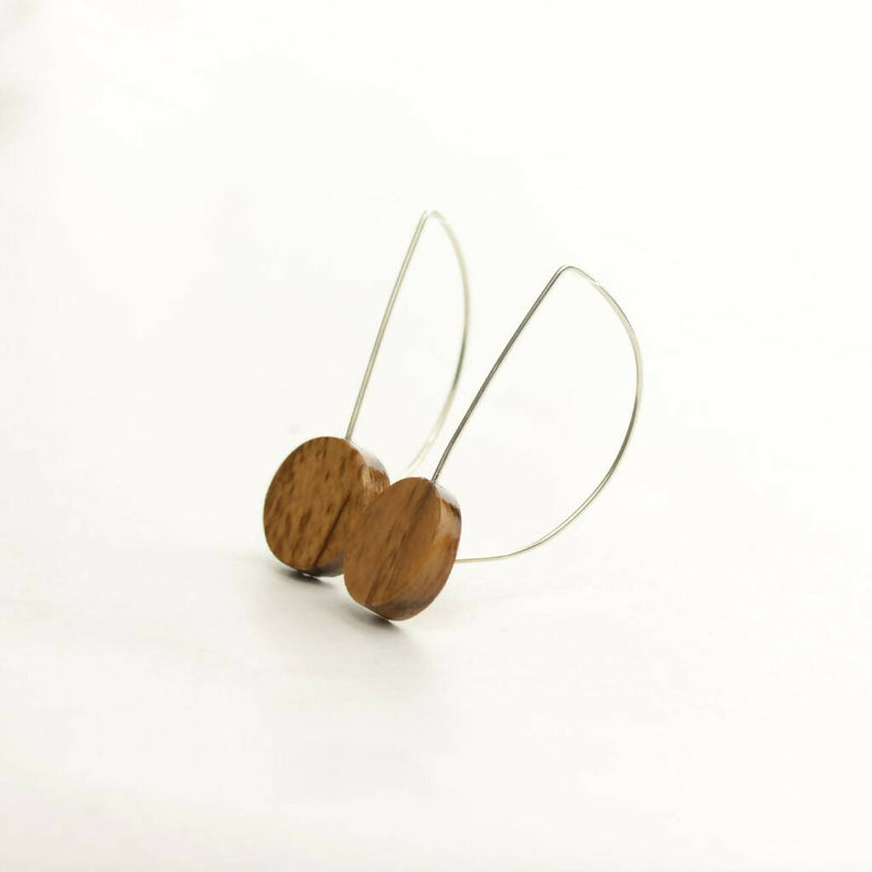 Handmade Native Olive circle and silver dangle earrings- Tasmanian native wood drops with sterling ear hooks
