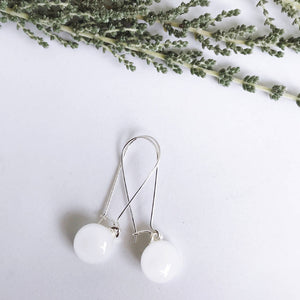 White Fused Glass Dangle Earrings