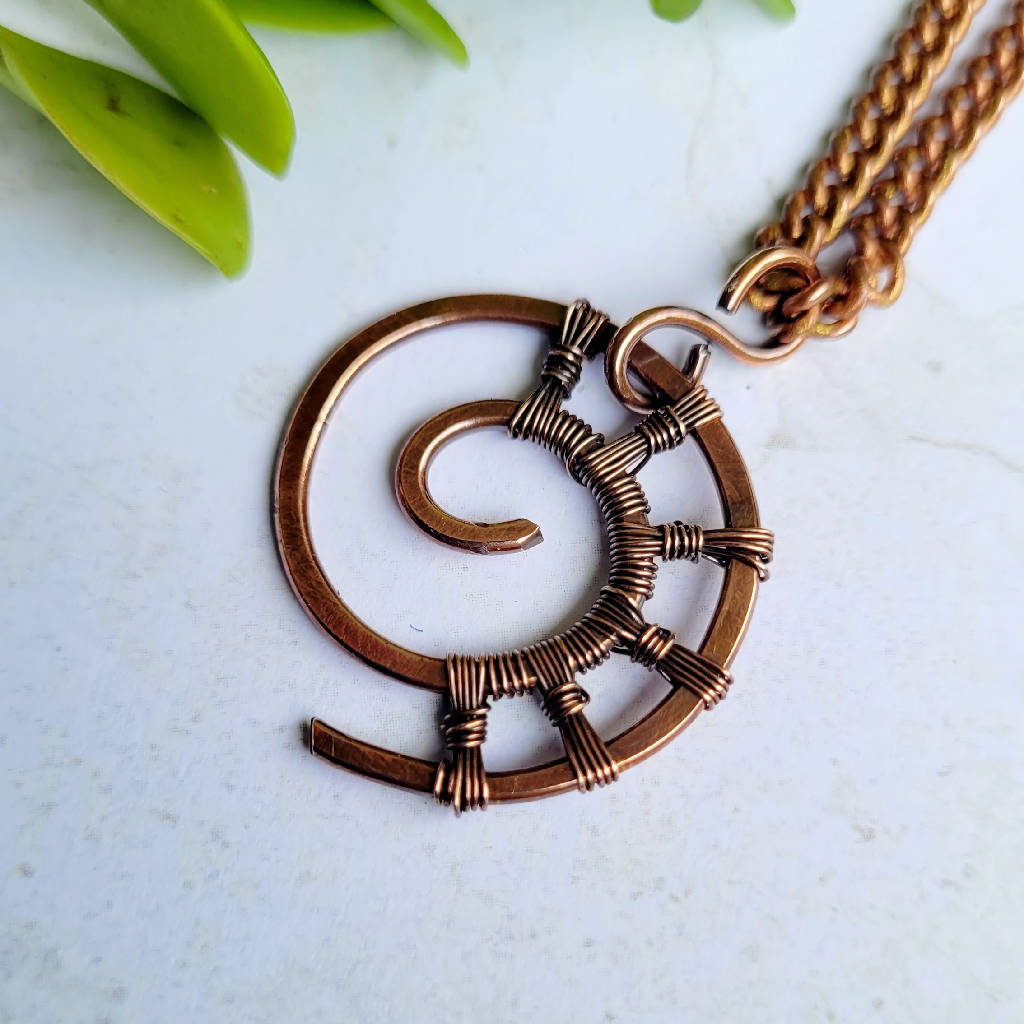 Copper Woven Sprial Pendant And Chain