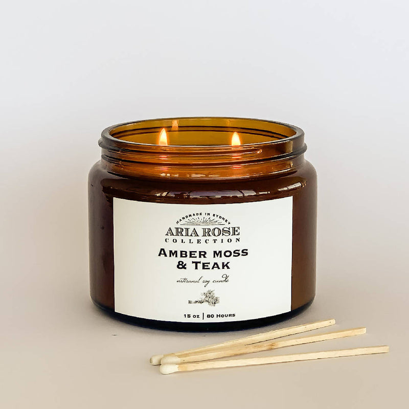 Amber Moss & Teak Luxury Scented Soy Candle - 15 oz
