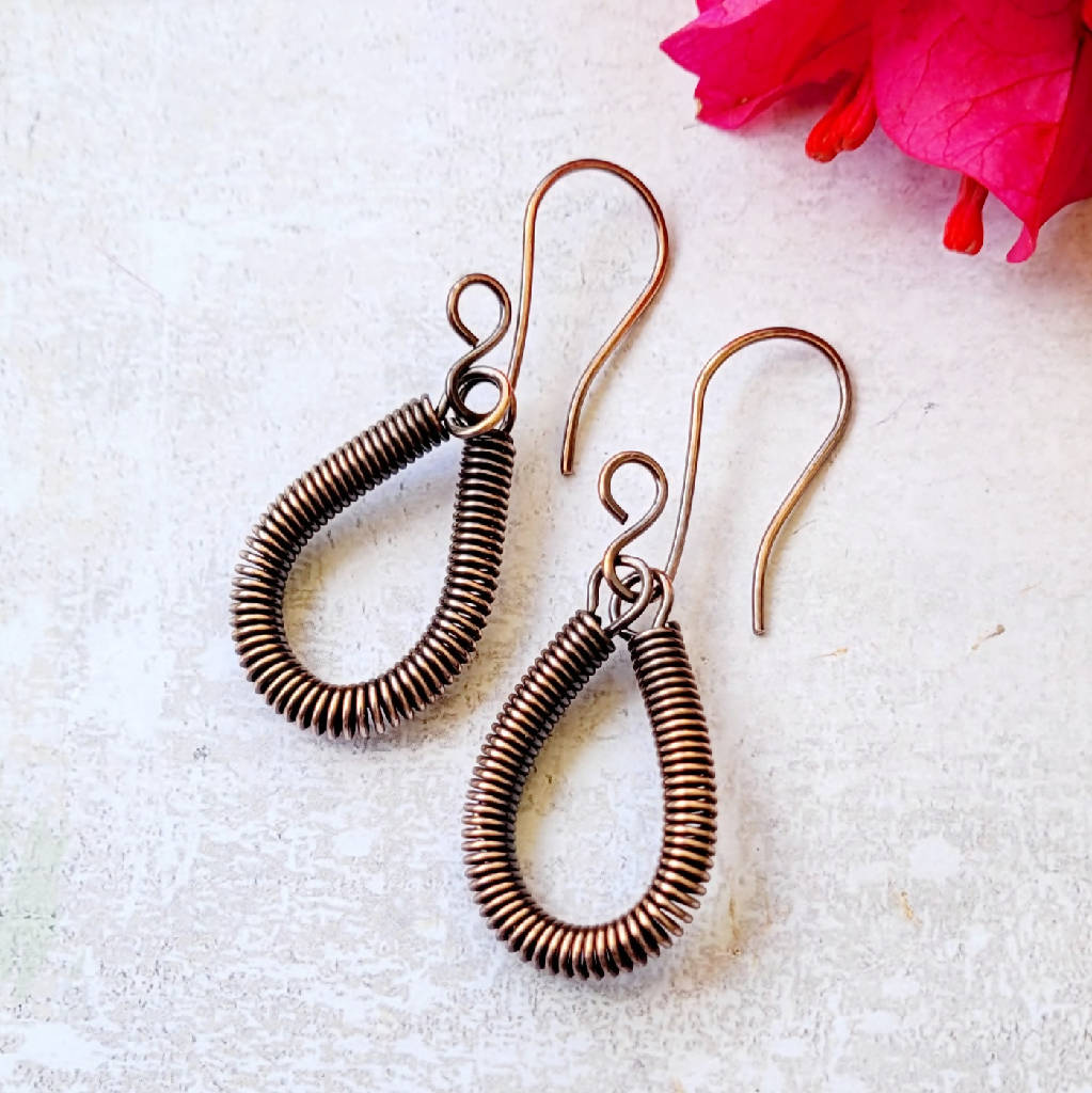 Coiled Copper Teardrop Earrings