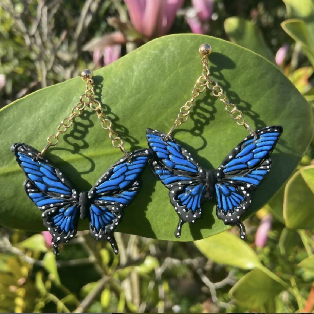 Blue Butterfly Polymer Clay Earrings