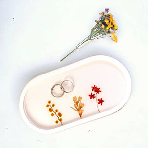 White Floral Design Oval Tray | Jewellery Dish (Made To Order)