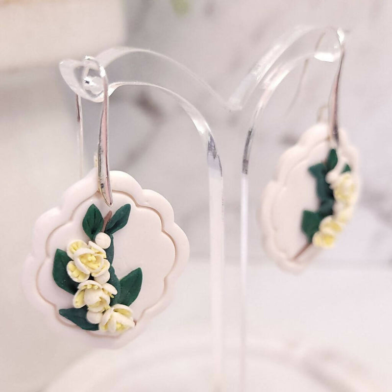 Scented Litsea earrings. Botanical jewellery. Handmade polymer clay pieces.