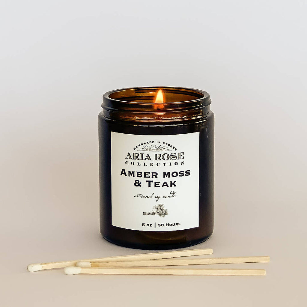 Amber Moss & Teak Scented Soy Candle - 5 oz