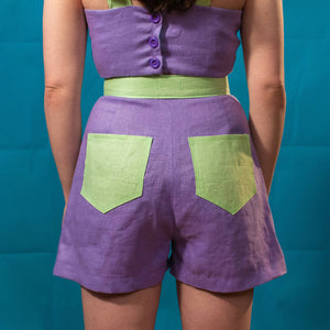 Lilac and Mint Green High Waisted Aline Linen Shorts