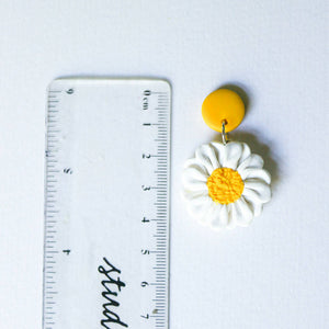 Daisy stud-top dangles, polymer clay earrings,