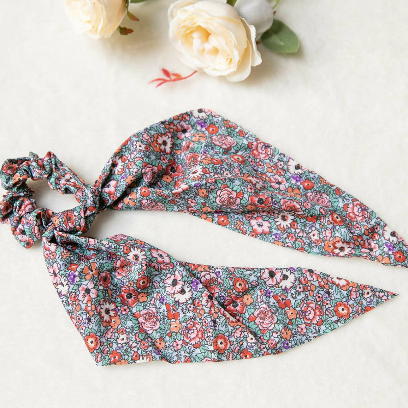 Soft Scarf Scrunchies, elegant Hair Scrunchies Scarf, polka dots Floral Hair Scarf with knot, gift for her, Elastic Hair Tie, gift for her
