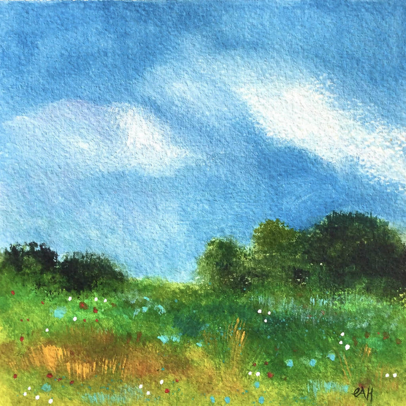 Small Original Acrylic painting with mat, Cloud Study1