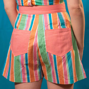 Summer Candy Stripe High Waisted Aline Shorts