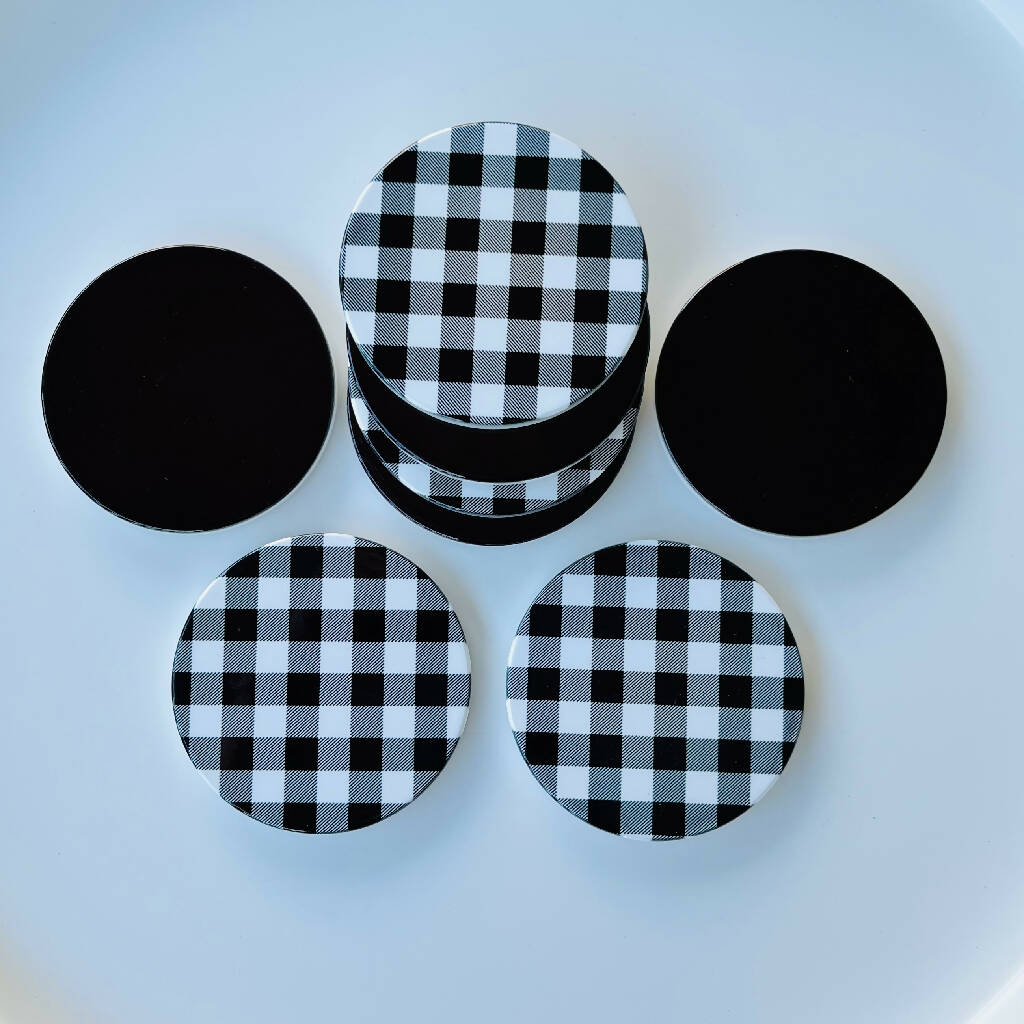 Black & White Gingham Ceramic Coasters