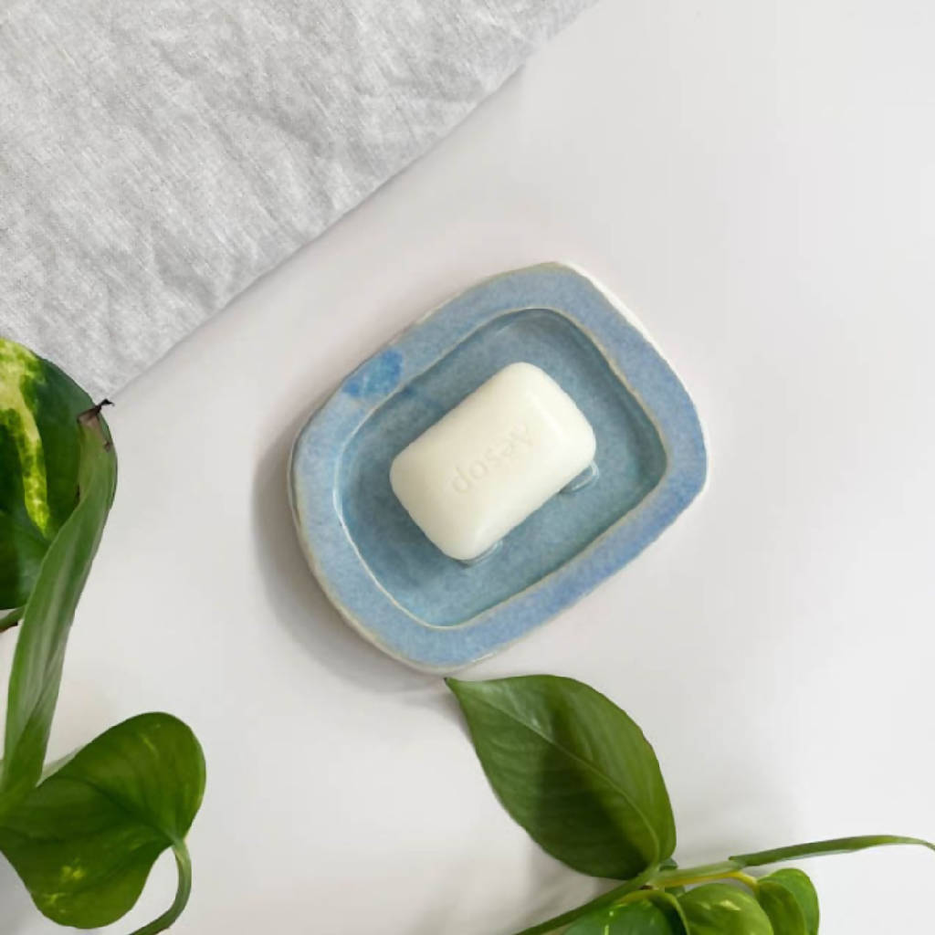 Handmade Ceramic Soap Dish In Blue