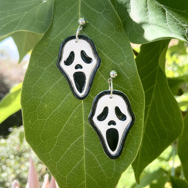 Ghostface Scream Halloween Polymer Clay Earrings Handmade