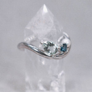 GIA Wave Ring - London Blue Topaz, Green Amethyst and Pearl - Handmade