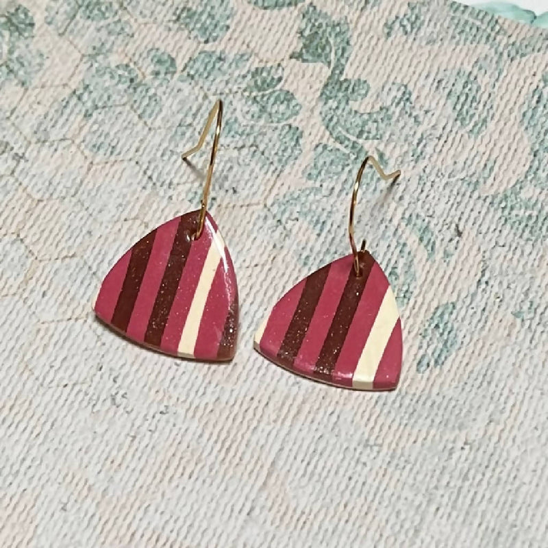 Pink Stripe Triangle Earrings