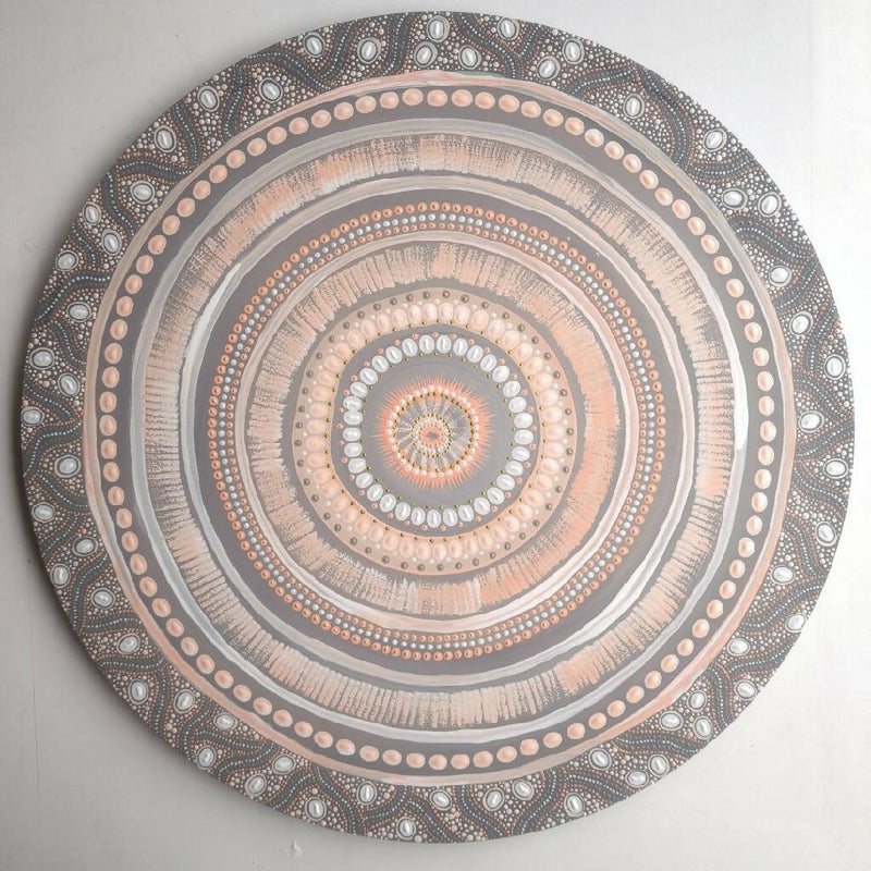 Original Artwork - 60cm Mandala Dot Art on timber Round