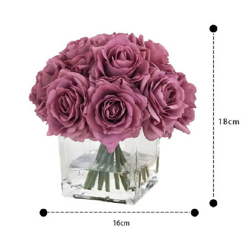 Best Seller Real Touch Artificial Faux Purple Silk Rose Centerpiece Arrangement in Fake Water