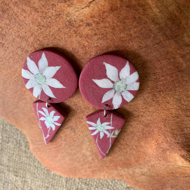 Flannel Flower. Australian native flowers. Polymer clay botanical earrings. Inspired by nature.