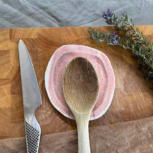 Handmade Ceramic Spoon Rest In Pink Speckled