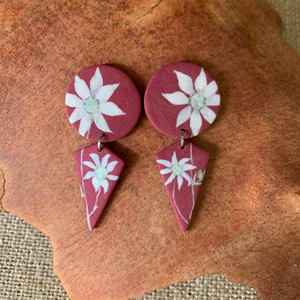 Flannel Flower. Australian native flowers. Polymer clay botanical earrings. Inspired by nature.
