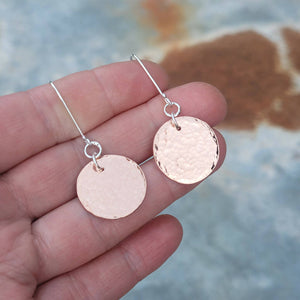 Raw Copper Hammered Disc Dangle Earrings