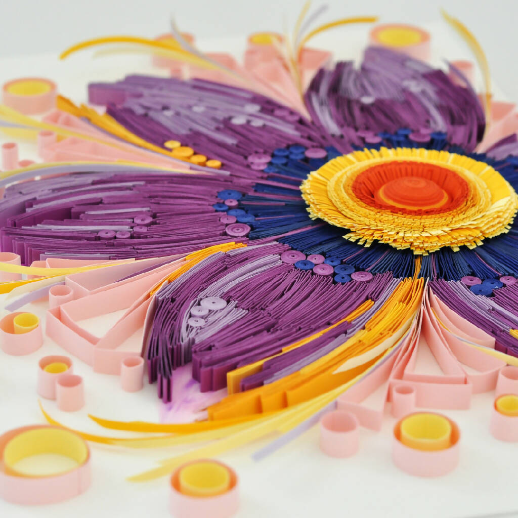 Floral Wallart | Paper Quilling Framed Flower Art | Purple Flower Room Décor