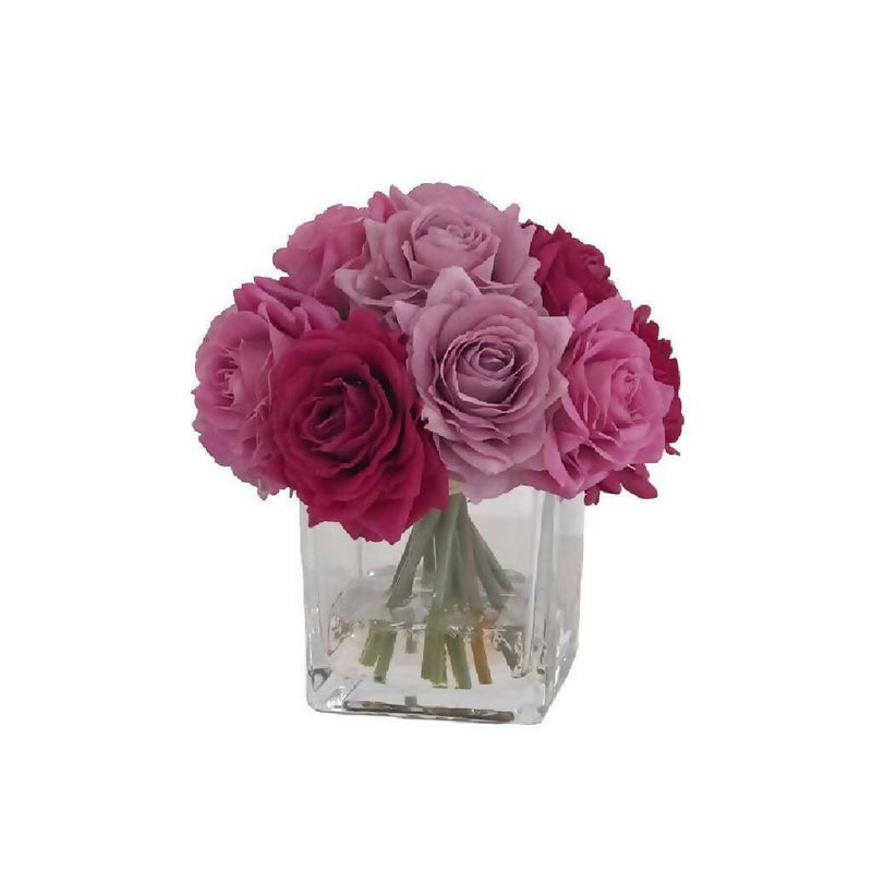 Best Seller Real Touch Artificial Faux Multi Colour Silk Rose Centerpiece Arrangement in Fake Water